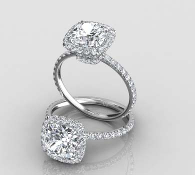 Cushion cut pave diamond engagement rings