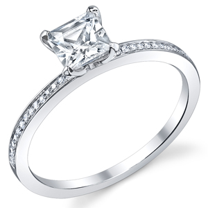 18k White Gold Thin Pave Princess Cut Ring