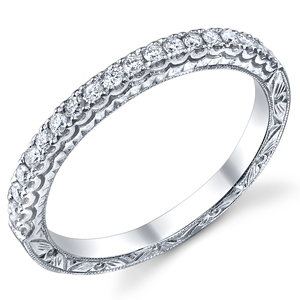 18k White Gold Vintage Style Wedding Band t.w. approx 1/5ct