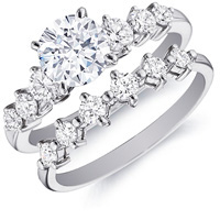 Flora Diamond Ring with Side Stones and Matching Band (.88 ctw.)