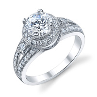 Halo Split Shank Diamond Ring With Baguettes (.56 ctw.)