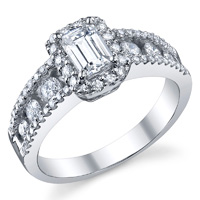 Amara Three Row Halo Emerald Engagement Ring