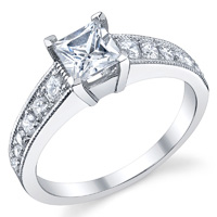 Princess Cut Diamond Ring With Milgrain